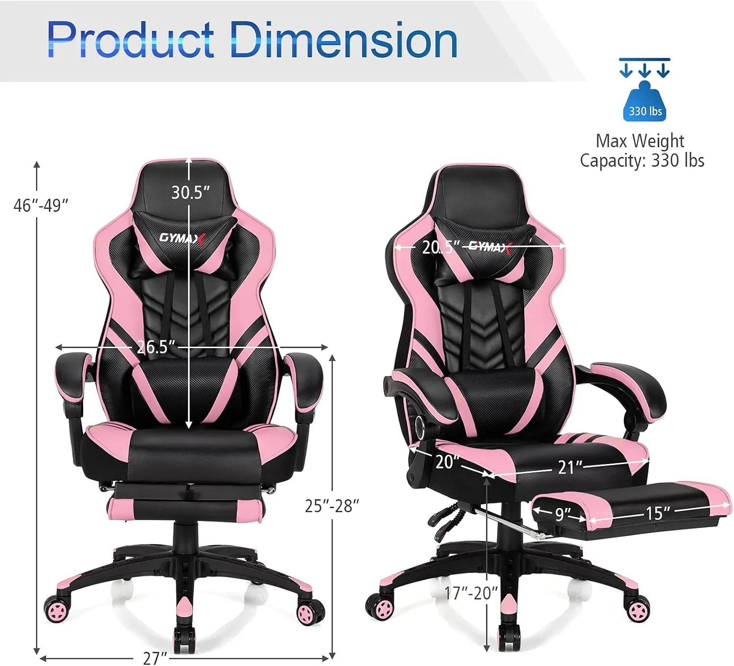Pink Gaming Chair Ergonomic Computer Chair for Adults Teens Reclining Gamer Chair High Back Game Chair Racing Style Desk Chair with Retractable Footrest, Lumbar Support and Headrest