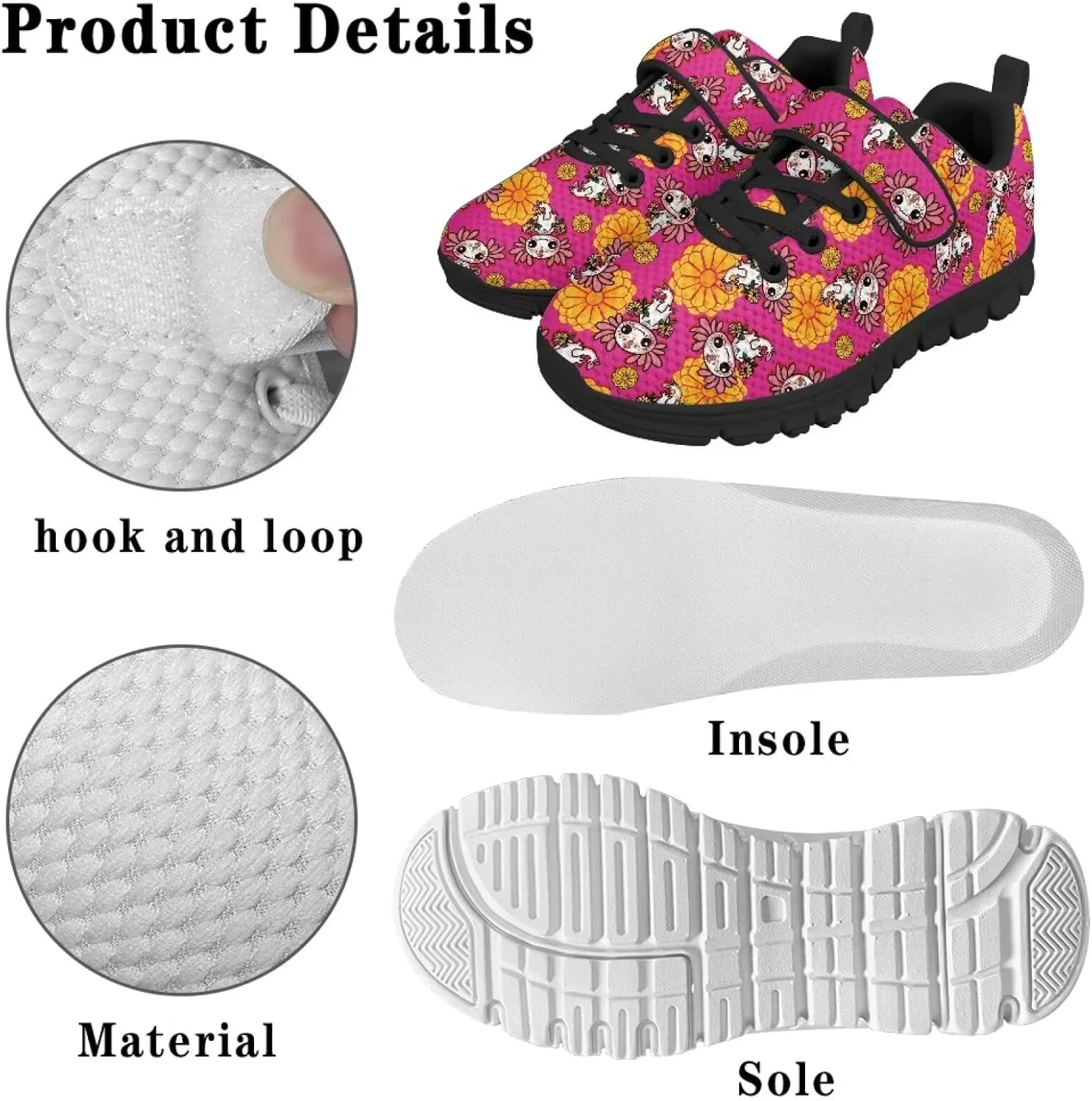 Pink Sneakers for Girls Athletic Sport Lace-Up Kids Tennis Shoes