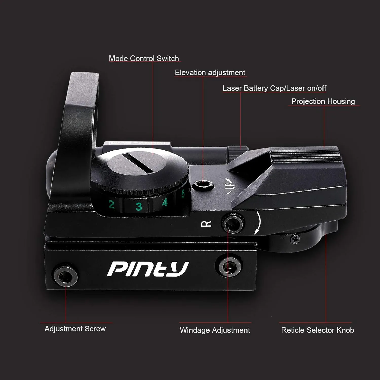 PINTY Reflex Sight with 4 Reticle Optics, Red Dot Sight with Laser, Red & Green Dot Sight Optics with 5 Brightness Levels for 20MM Picatinny Weaver Rails