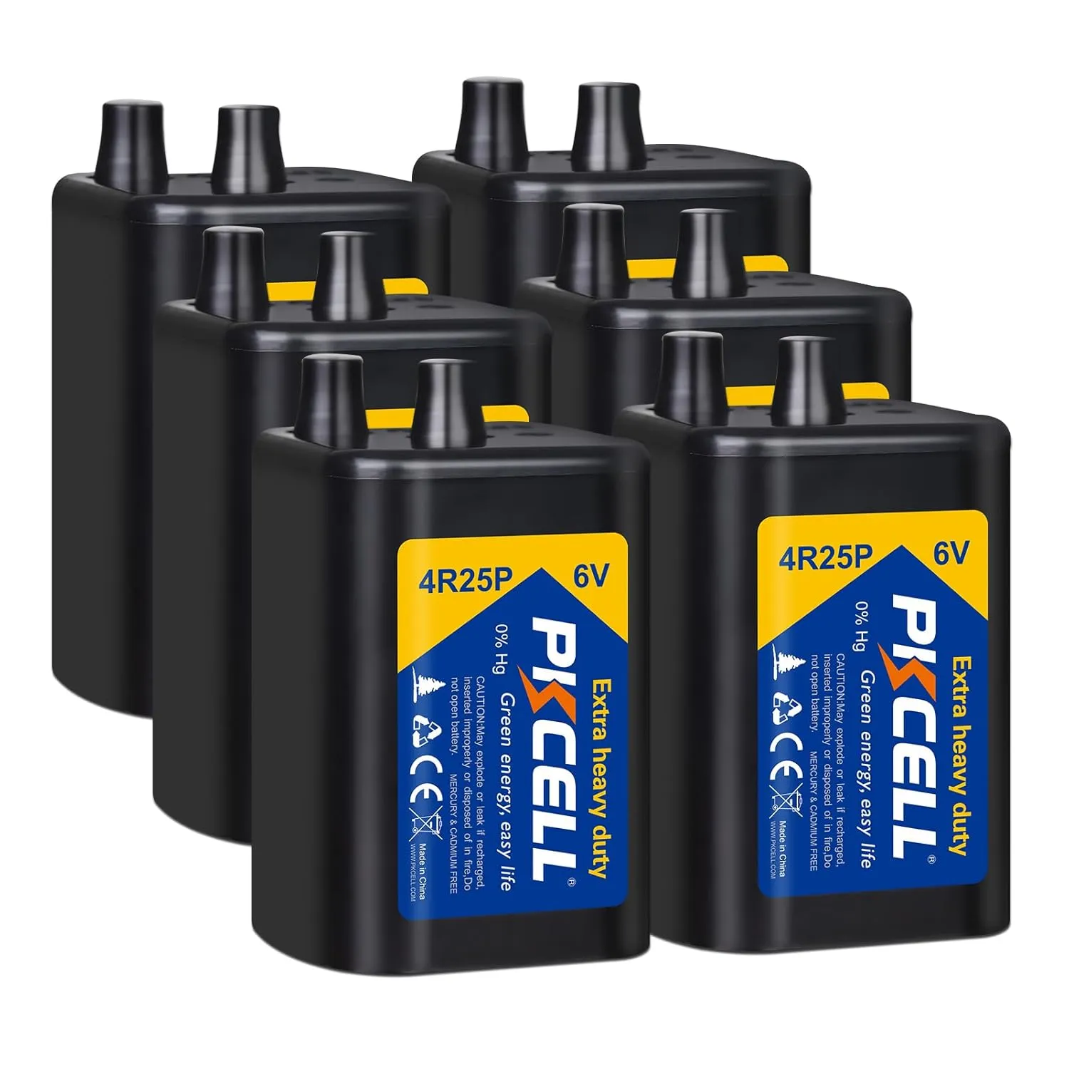 PKCELL 6 Volt Lantern Battery, 6V 4R25 Flashlight Battery with Spring Terminals, Heavy Duty Square Batteries with Long-Lasting Power for Lantern, Emergency Light, Deer Game Feeder, Fencing, 6 Count