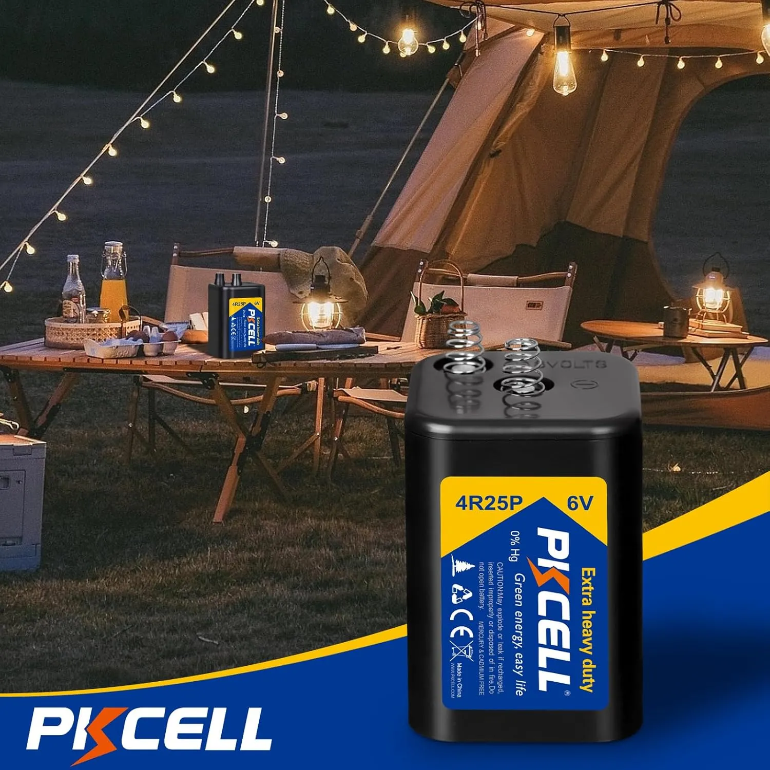 PKCELL 6 Volt Lantern Battery, 6V 4R25 Flashlight Battery with Spring Terminals, Heavy Duty Square Batteries with Long-Lasting Power for Lantern, Emergency Light, Deer Game Feeder, Fencing, 6 Count