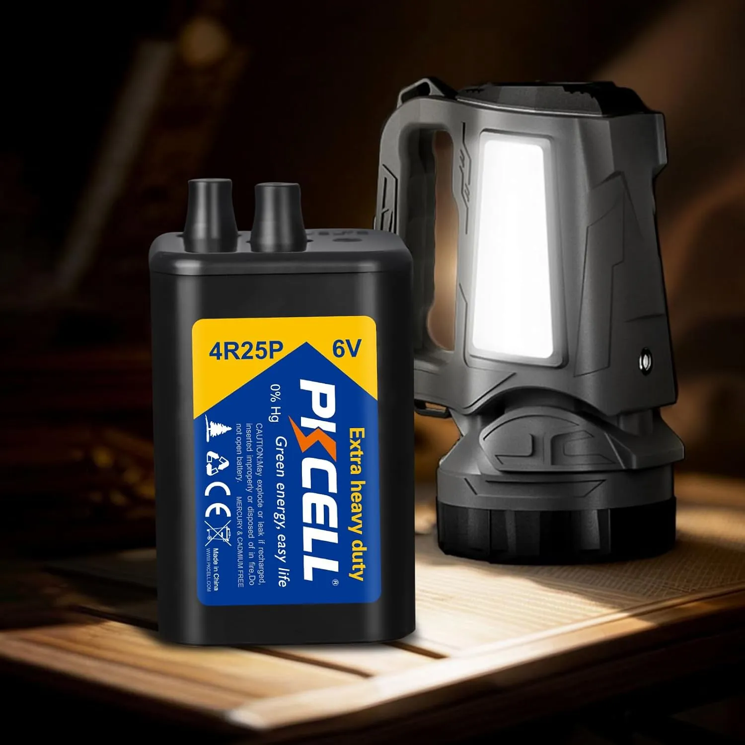 PKCELL 6 Volt Lantern Battery, 6V 4R25 Flashlight Battery with Spring Terminals, Heavy Duty Square Batteries with Long-Lasting Power for Lantern, Emergency Light, Deer Game Feeder, Fencing, 6 Count