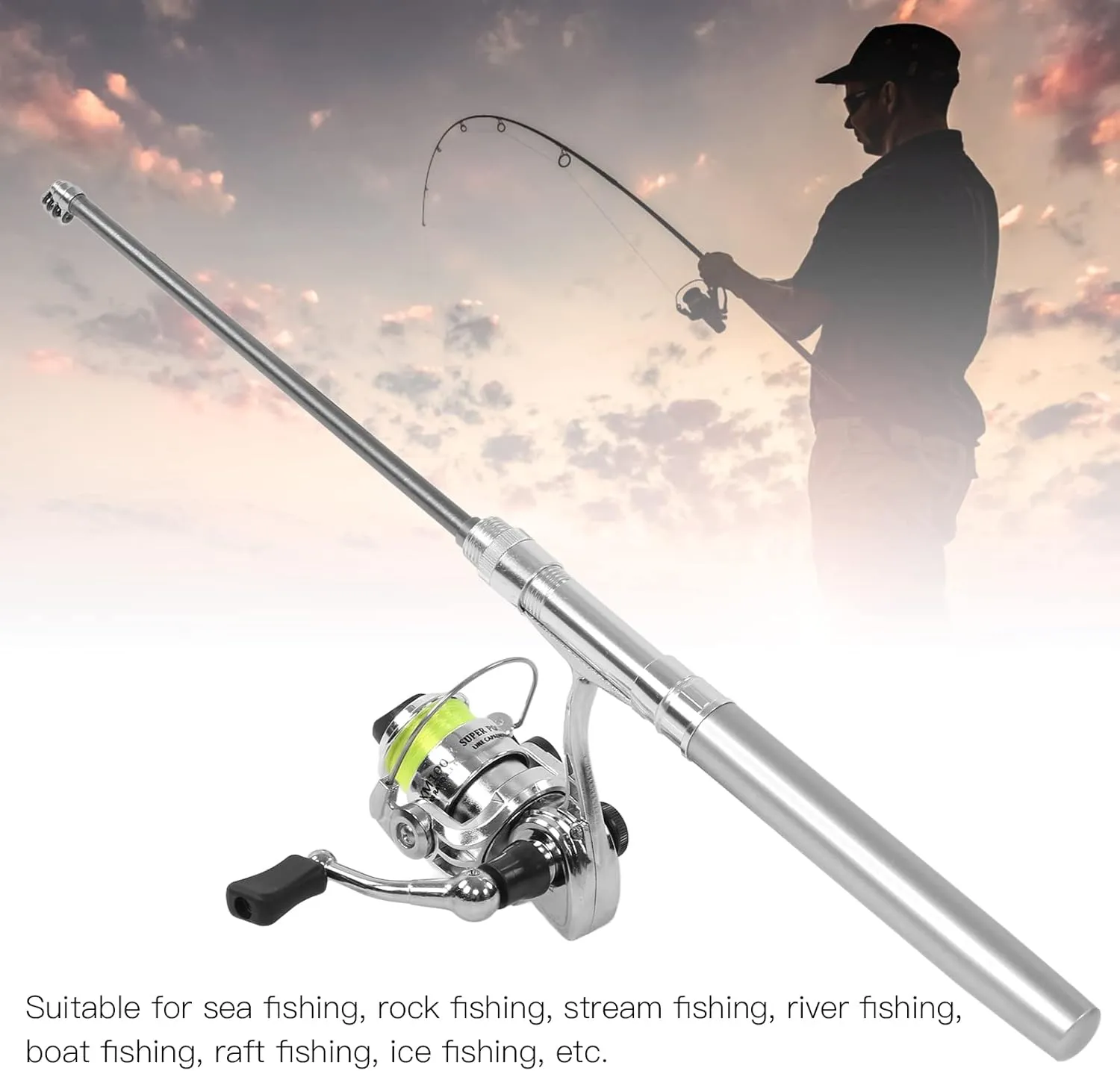 Pocket Fishing Rod and Reel Combo - Mini Pen Pole, Retractable Ultra Light for Sea, Rock, and River Fishing