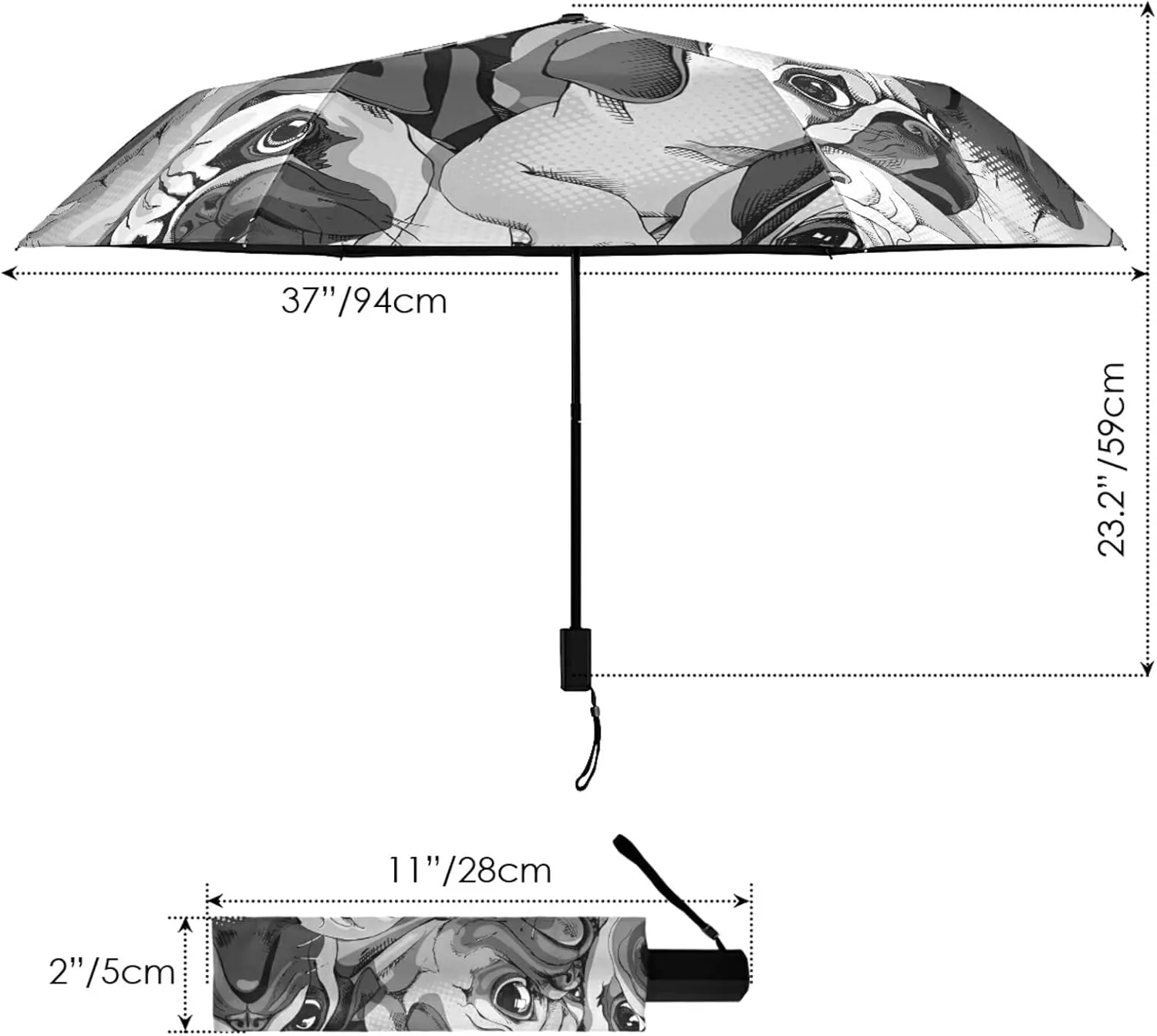 Poeticcity Folding Umbrella, Anti-UV 3 Folds Lightweight Parasol, Compact Windproof Strong Umbrellas for Car Travel Sun & Rain