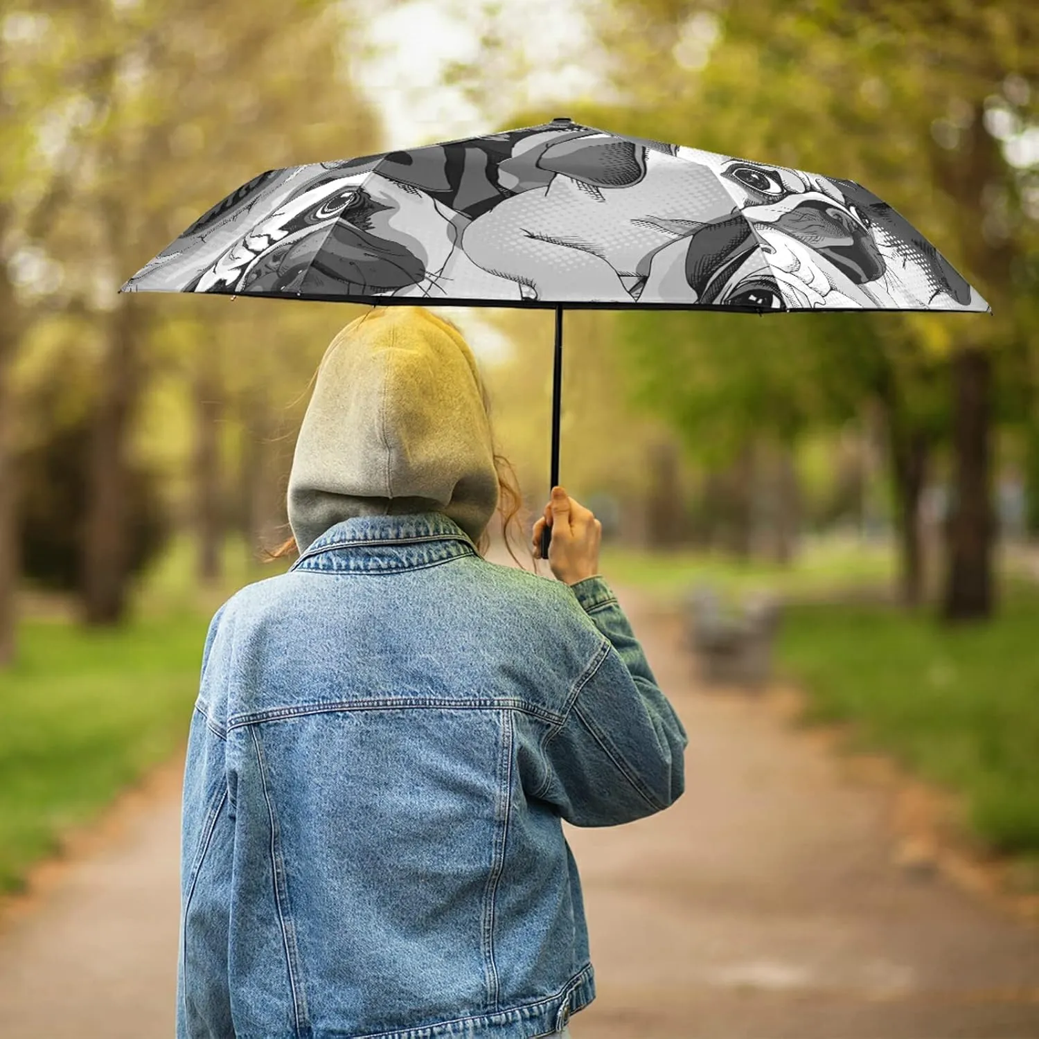 Poeticcity Folding Umbrella, Anti-UV 3 Folds Lightweight Parasol, Compact Windproof Strong Umbrellas for Car Travel Sun & Rain