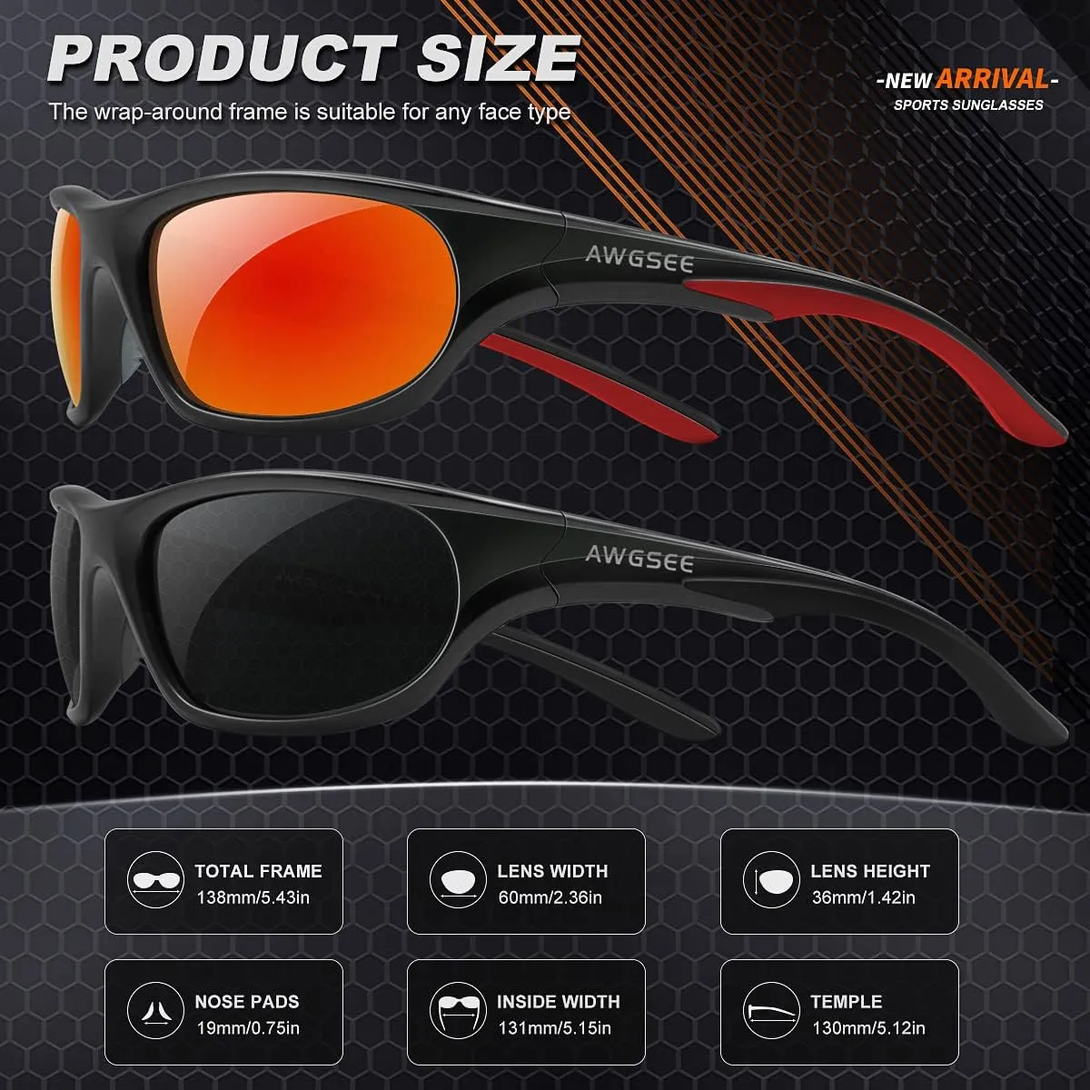 Polarized Sports Sunglasses for Men,TR90 Unbreakable Frame Sunglasses for Fishing Driving Cycling UV400 Protection