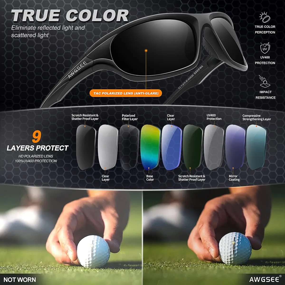 Polarized Sports Sunglasses for Men,TR90 Unbreakable Frame Sunglasses for Fishing Driving Cycling UV400 Protection