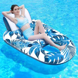 Pool Floats Adult 1-2-3 Person Inflatable Lounger, Extra Large Tanning Recliner Floaty Chair Raft with Backrest, Footrest, Cup Holder for Pool, Lake, River, Beach, Ocean & Party Use