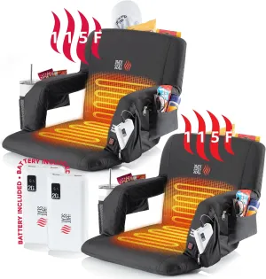 POP The Original Hot Seat, Dual Heat Stadium Chair with Back Support, Heats Seat and Back, 3 Heat Levels, 5 Pockets, 6 Reclining Positions, for Outdoor Sport Events, USB Battery Pack Included