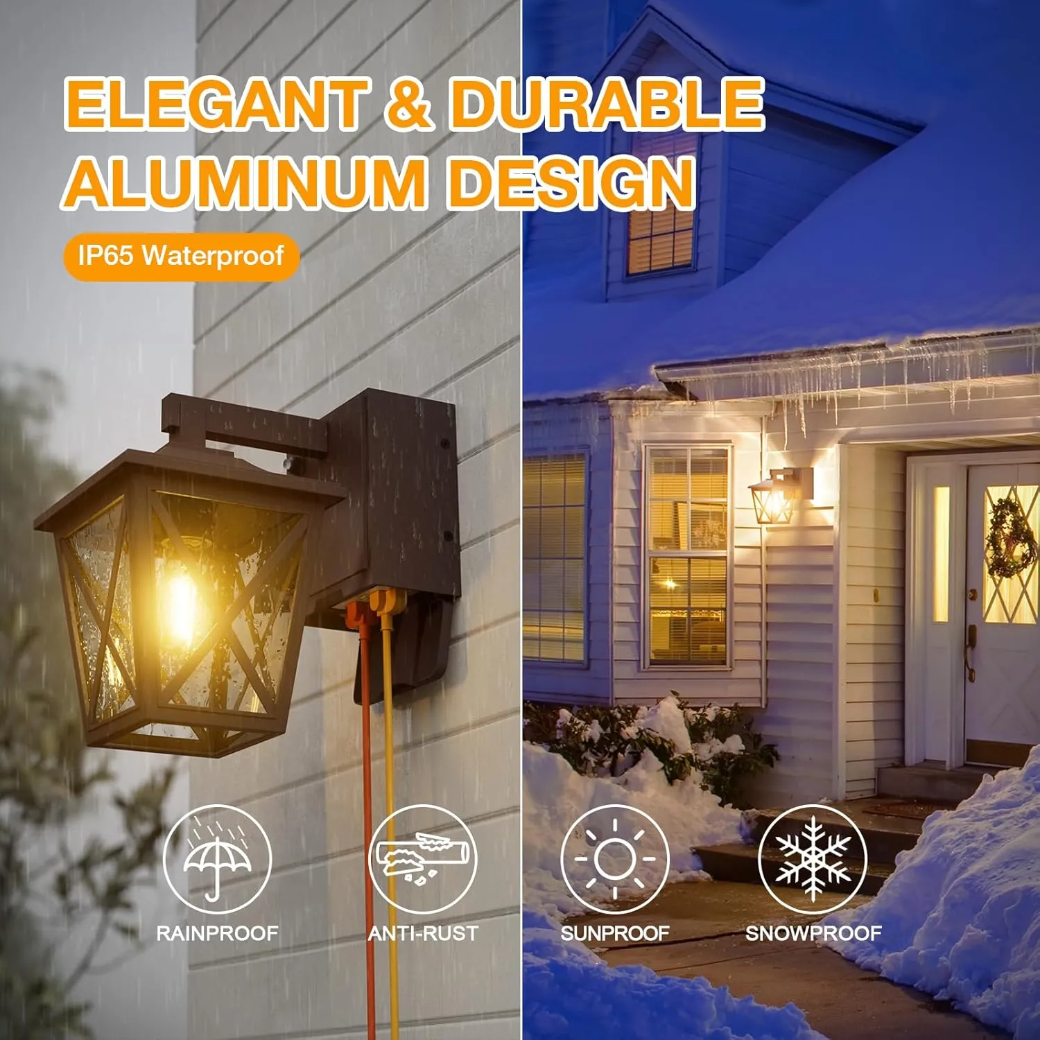 Porch Lights with Dusk to Dawn Sensor, Waterproof Anti-Rust Lantern with GFCI Outlet, Wall Sconce Light for Front Door (Brown 1 PC)