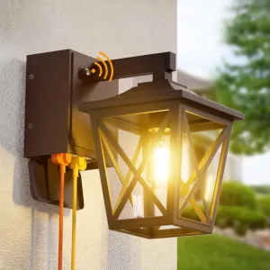 Porch Lights with Dusk to Dawn Sensor, Waterproof Anti-Rust Lantern with GFCI Outlet, Wall Sconce Light for Front Door (Brown 1 PC)