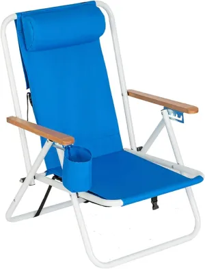 Portable Adjustable Folding Beach Chairs Camping Chair Outdoor Lawn Lounge Reclining Chair Recliners with Pillows for Patio,Poolside, Beach, Yard (Blue)