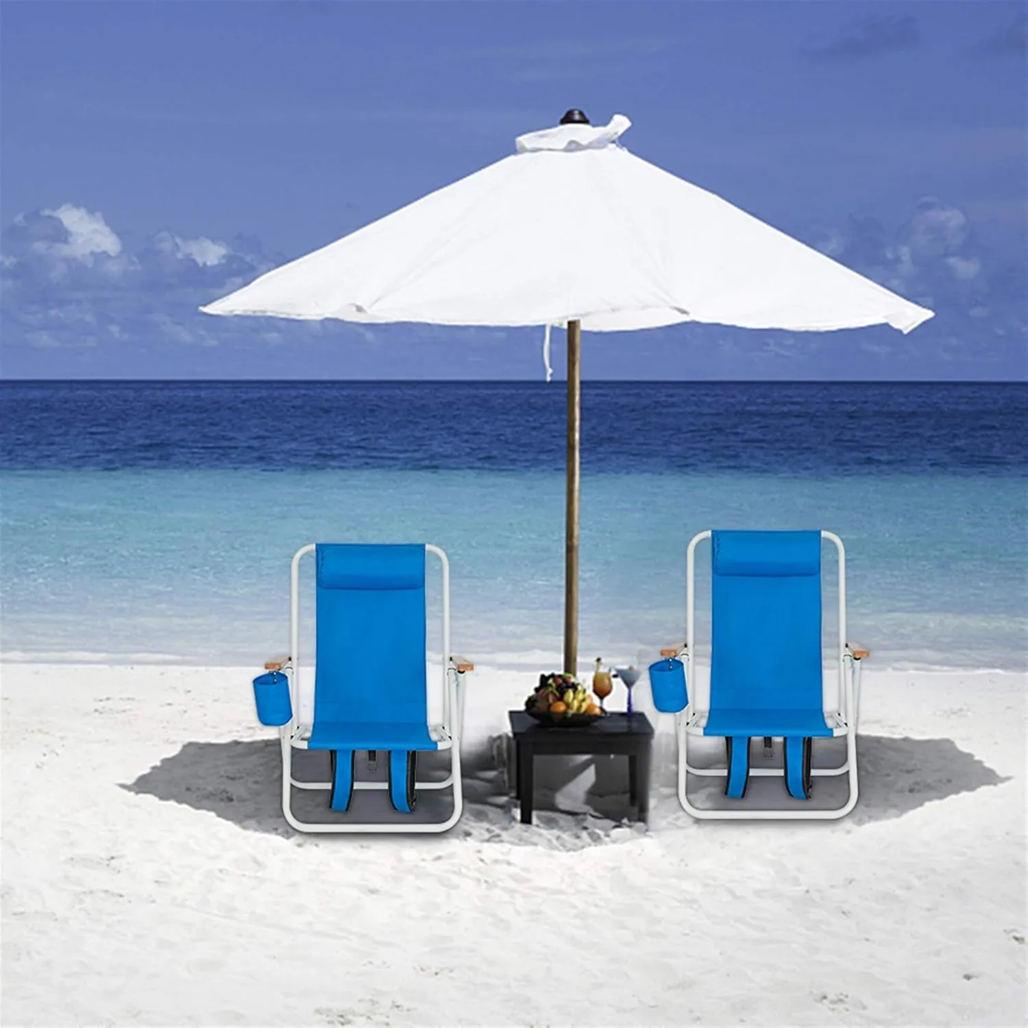 Portable Adjustable Folding Beach Chairs Camping Chair Outdoor Lawn Lounge Reclining Chair Recliners with Pillows for Patio,Poolside, Beach, Yard (Blue)