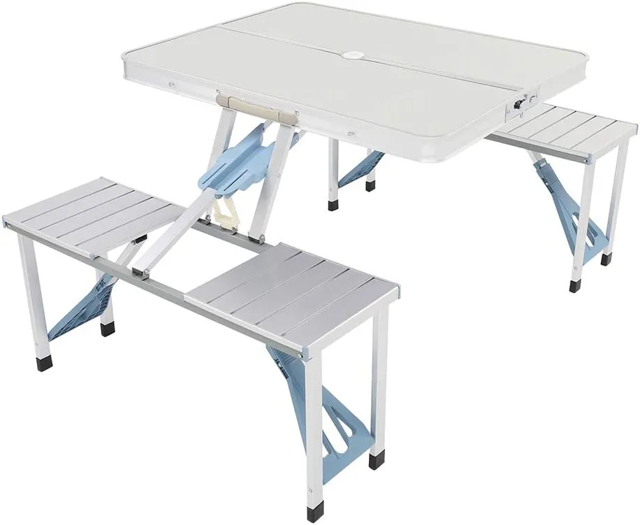 Portable All-in-One Folding Table & Stool - Lightweight Aluminum Camping Set for Picnics & Outdoor Trips