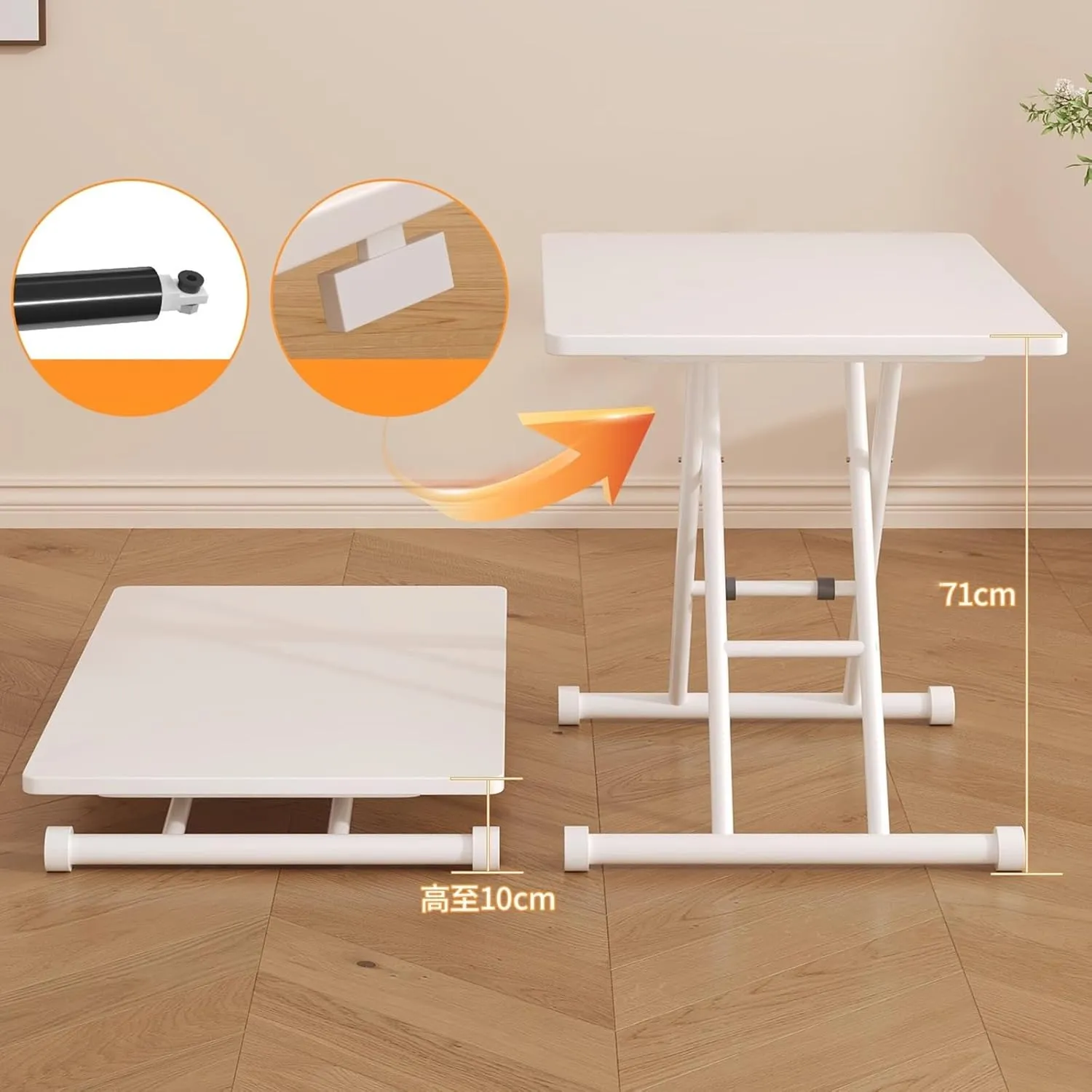 Portable Camping Side Table, Adjustable Height Folding Table, Lightweight Beach Tables, Steel Bracket Roll-up Tables for Outdoor, Picnic, BBQ, Cooking(Brown,100x60cm)