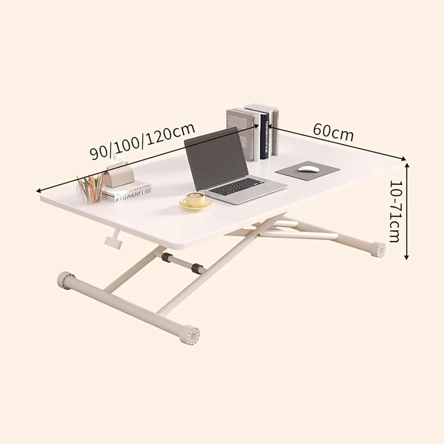 Portable Camping Side Table, Adjustable Height Folding Table, Lightweight Beach Tables, Steel Bracket Roll-up Tables for Outdoor, Picnic, BBQ, Cooking(Brown,100x60cm)