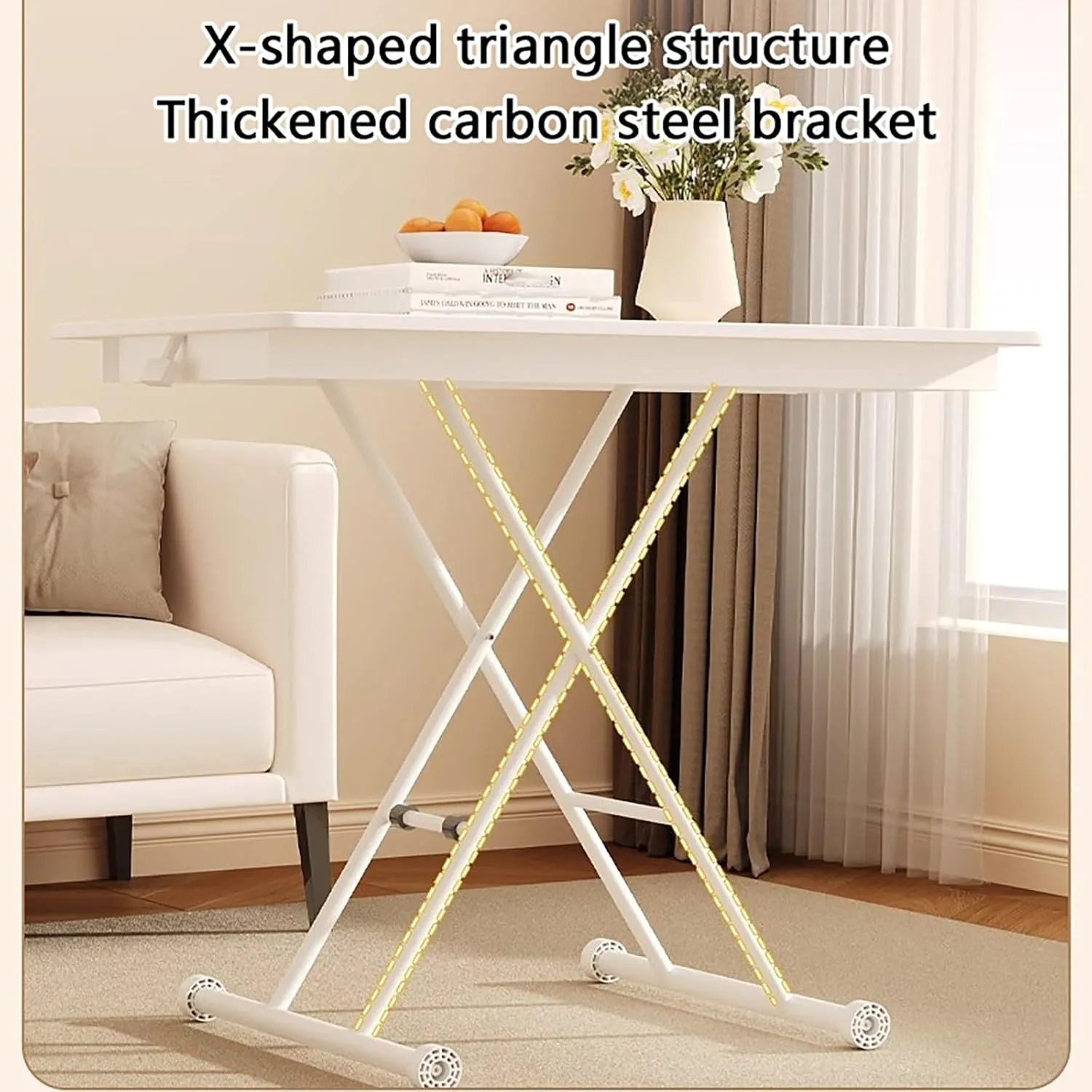 Portable Camping Side Table, Adjustable Height Folding Table, Lightweight Beach Tables, Steel Bracket Roll-up Tables for Outdoor, Picnic, BBQ, Cooking(Brown,100x60cm)