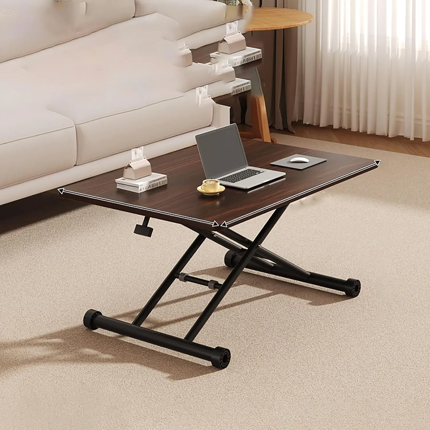 Portable Camping Side Table, Adjustable Height Folding Table, Lightweight Beach Tables, Steel Bracket Roll-up Tables for Outdoor, Picnic, BBQ, Cooking(Brown,100x60cm)