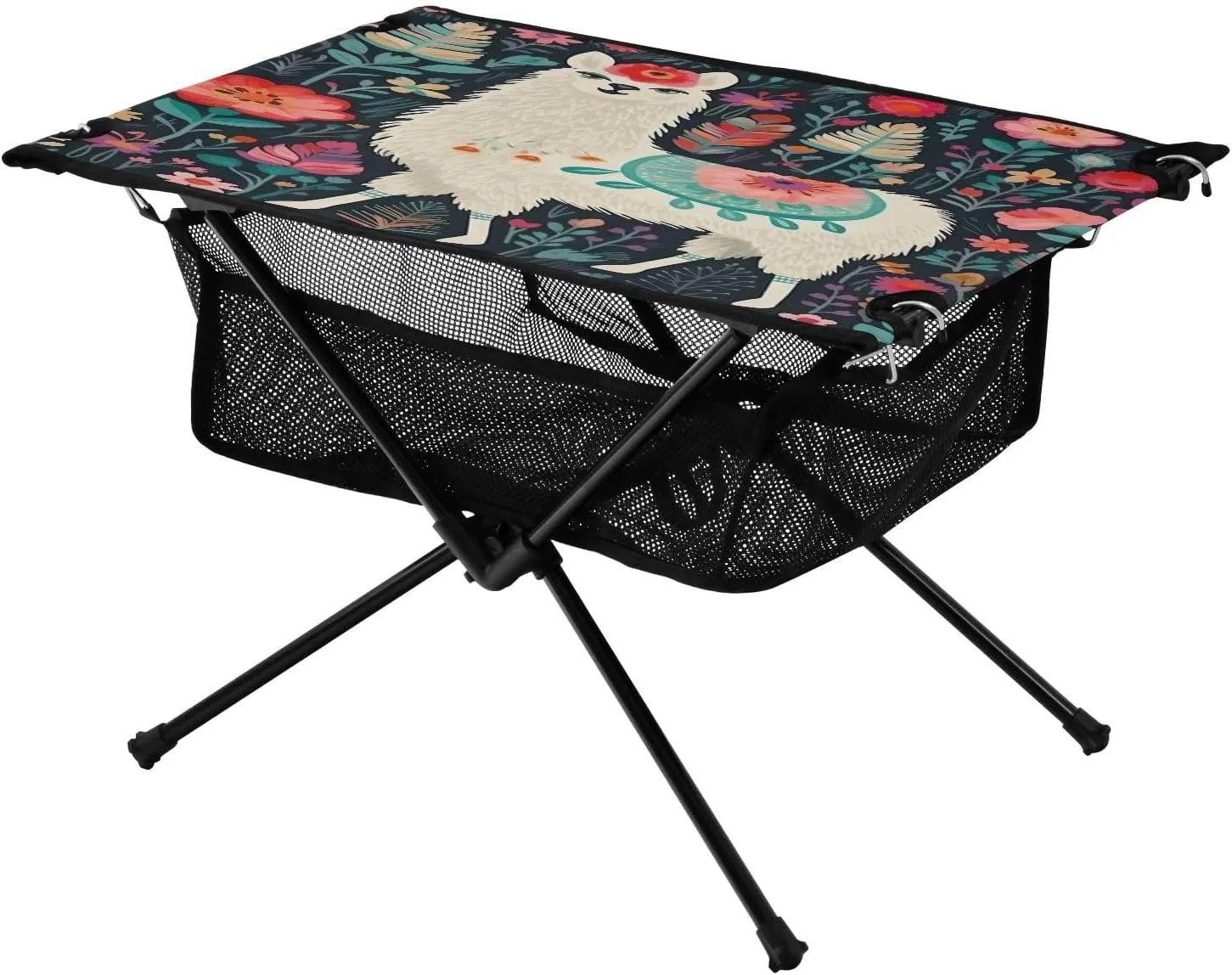 Portable Camping Table Foldable with Mesh Storage Lightweight Compact Camp Tent Side Table for Outside,Camping,Hiking,Tailgating,Alpaca