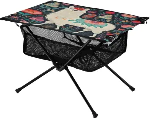 Portable Camping Table Foldable with Mesh Storage Lightweight Compact Camp Tent Side Table for Outside,Camping,Hiking,Tailgating,Alpaca