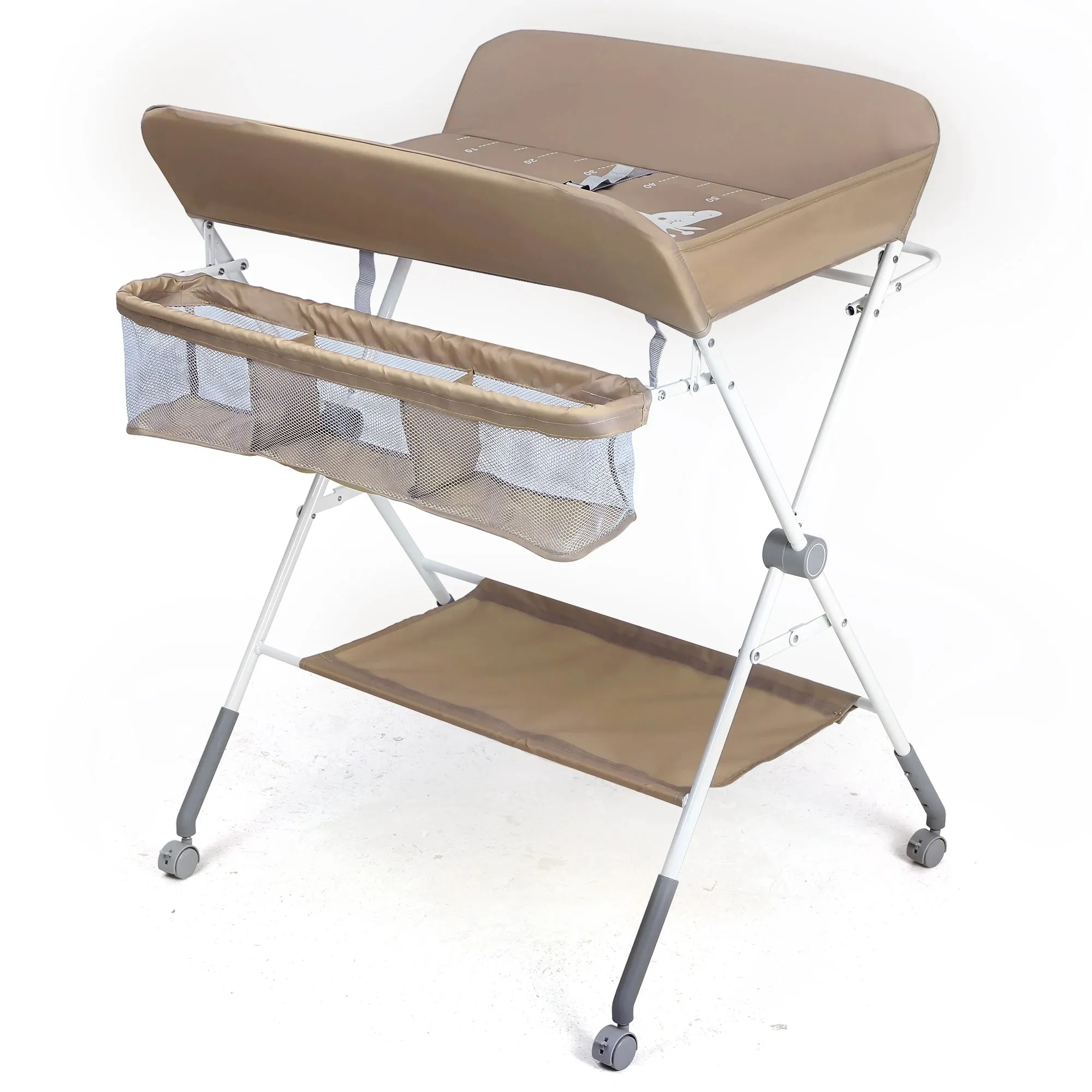 Portable Foldable Waterproof Adjustable Baby Changing Table with Wheels