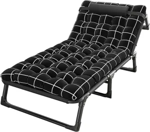 Portable Folding Camping Cot, Adjustable 4-Position Adults Reclining Folding Chaise with Pillow, Outdoor Lounge Chair Sleeping Cot Bed, Perfect for Office, Pool, Beach, Patio 75cm