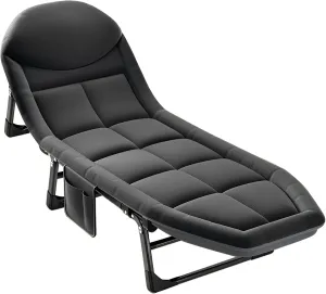 Portable Folding Camping Cot Bed, Adjustable Lounge Chair Outdoor Reclining Chaise, 78"x24" Sleeping Cot Chair for Travel and Office (Color : Dark Gray)