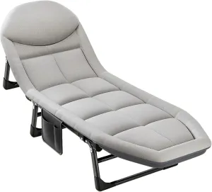 Portable Folding Camping Cot Bed, Adjustable Lounge Chair Outdoor Reclining Chaise, 78"x24" Sleeping Cot Chair for Travel and Office (Color : Light Gray)