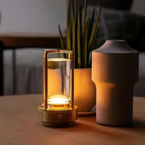 Portable Metal Cordless Table Lamp, Wireless Lamp, Rechargeable Battery Powered Portable LED Desk Lamp, 3 Color Stepless Dimming Touch, for Bedroom Restaurant Home Outdoor (Gold)