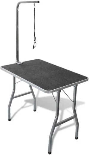 Portable Pet Grooming Table with Adjustable Arm and Rubber Surface, Foldable Design, Black