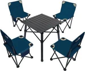 Portable Picnic Table, Folding Roll Up Camping Travel Table Fishing Chair 5PCS Set, for Camp, Garden