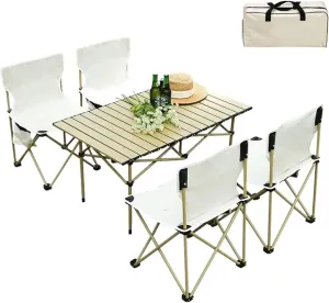 Portable Picnic Table Set Egg Roll Table, Folding Roll Up Camping Travel Table, for Camp, Trip, Garden (颜色 : Long Table 5PCS Set)