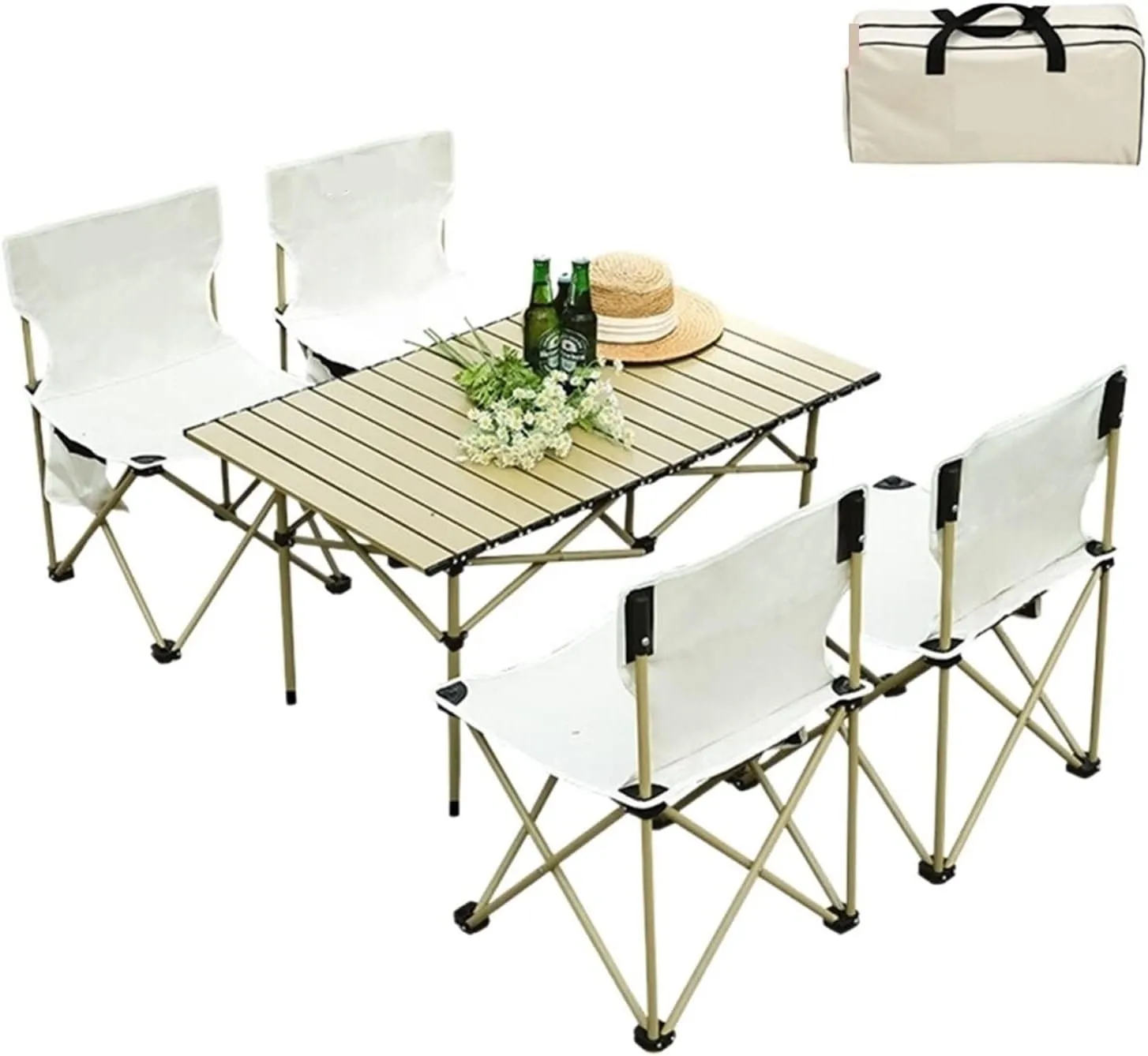 Portable Picnic Table Set Egg Roll Table, Folding Roll Up Camping Travel Table, for Camp, Trip, Garden (颜色 : Long Table 5PCS Set)