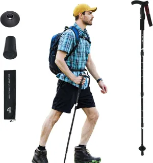 Portable Trekking Pole Aluminum Alloy 4-Section Telescopic Hiking Pole with Secure Lock System & Extended Foam Grips Durable Ultralight Walking Stick for Hiking
