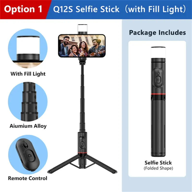 Portable Wireless Bluetooth Phone Telescopic Selfie Stick Tripod With Fill Light
