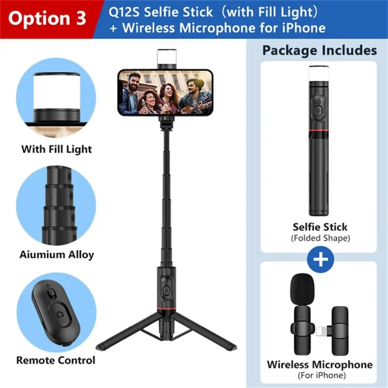 Portable Wireless Bluetooth Phone Telescopic Selfie Stick Tripod With Fill Light