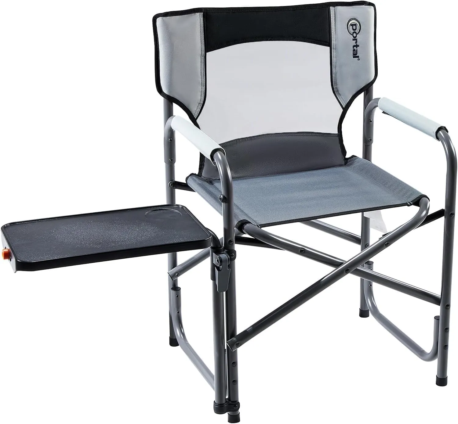 PORTAL Tablet Table Camping Directors Chair, Foldable Camp Chair with 2-Way Rotatable Side Table, Outdoor Folding Chairs for Adults, Heavy Duty Supports 300LBS for Lawn Patio Beach, Grey