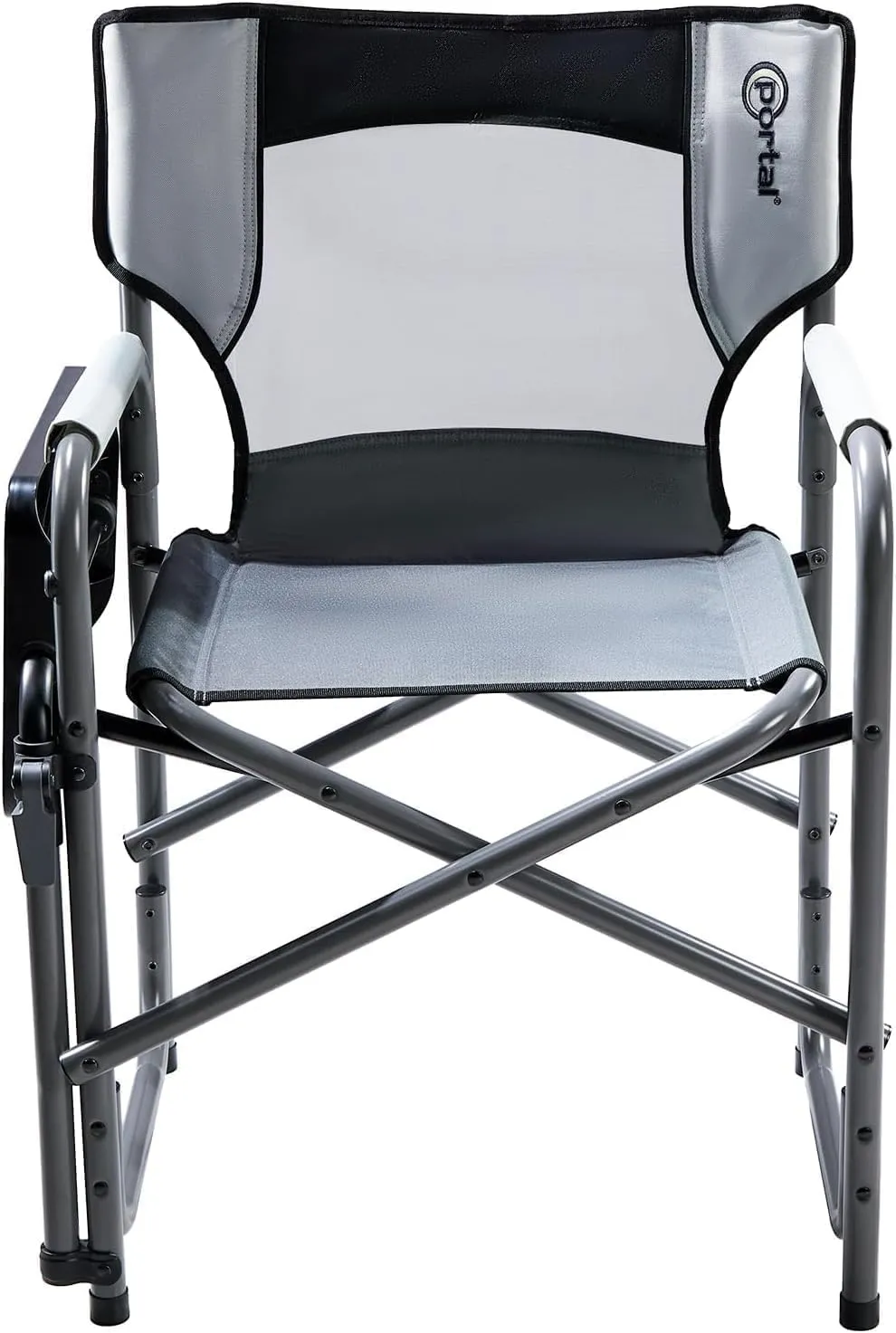 PORTAL Tablet Table Camping Directors Chair, Foldable Camp Chair with 2-Way Rotatable Side Table, Outdoor Folding Chairs for Adults, Heavy Duty Supports 300LBS for Lawn Patio Beach, Grey