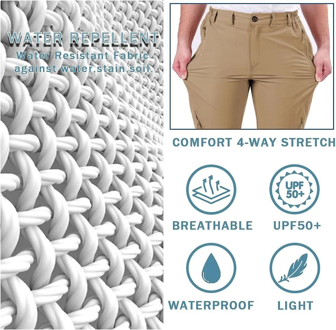 Postropaky Mens Hiking Quick Dry Lightweight Waterproof Fishing Pants Outdoor Travel Climbing Stretch Pants