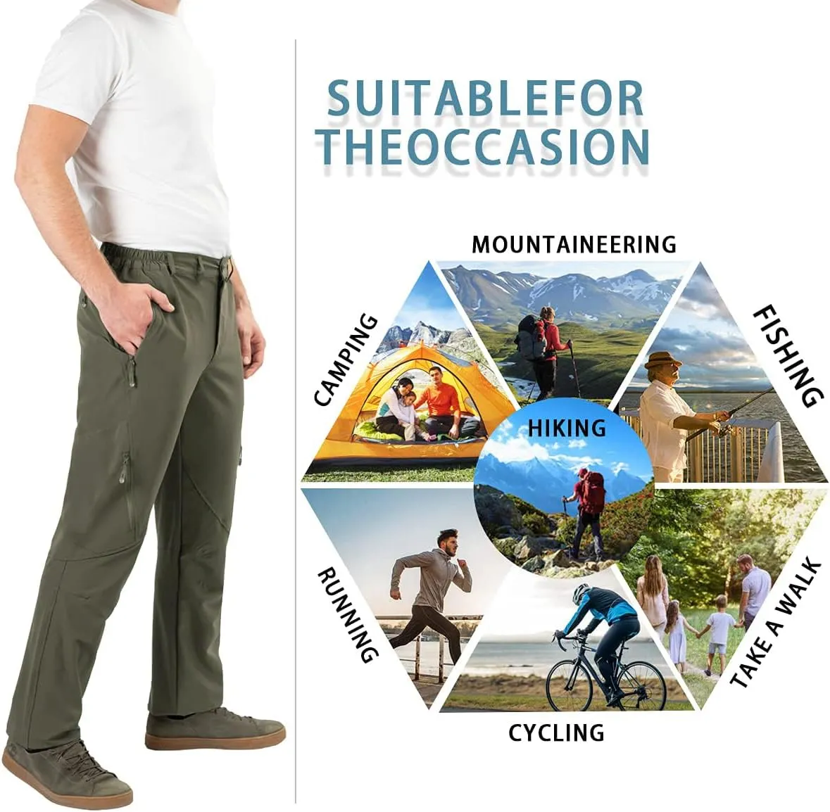 Postropaky Mens Hiking Quick Dry Lightweight Waterproof Fishing Pants Outdoor Travel Climbing Stretch Pants