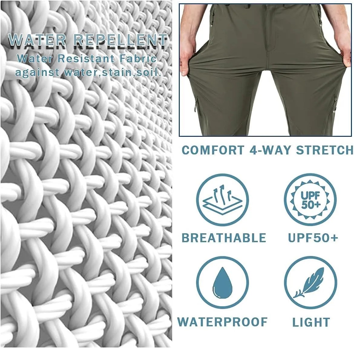Postropaky Mens Hiking Quick Dry Lightweight Waterproof Fishing Pants Outdoor Travel Climbing Stretch Pants