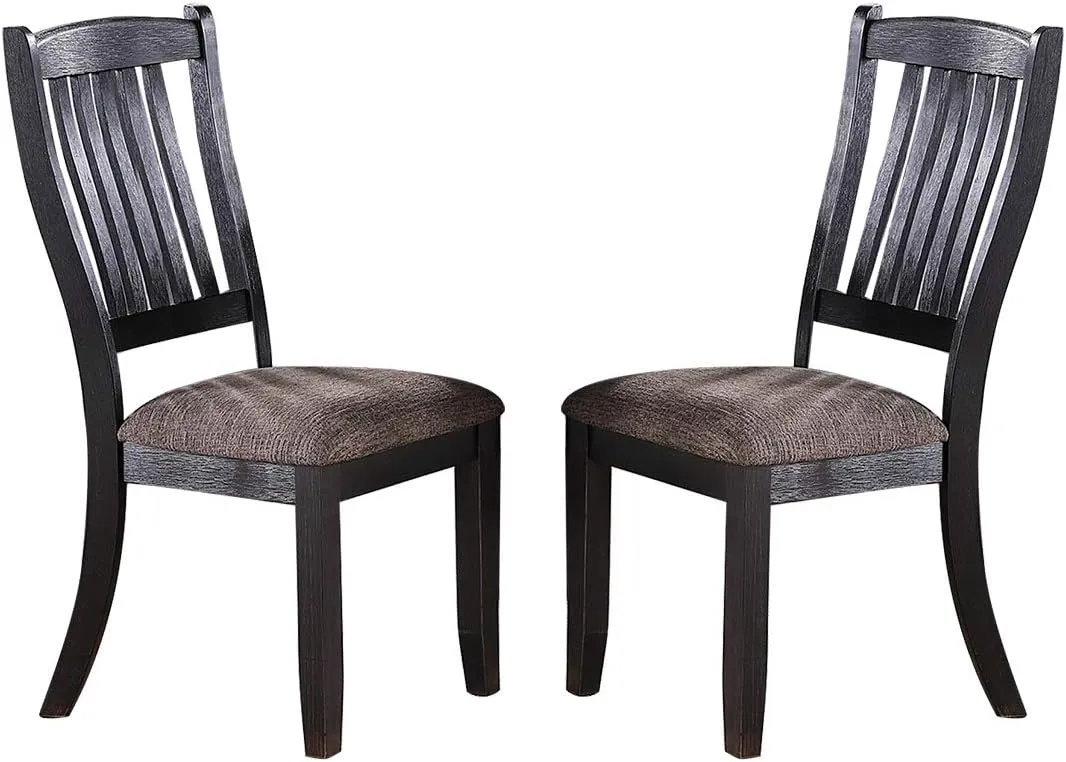 Poundex Fabric Upholstered Side Chairs, (Set of 2), Dark Coffee and Black