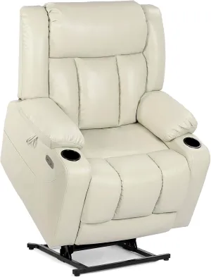 Power Lift Recliner Chair for Elderly, Power Recliner Sofa Lift Chair with Heat and Massage, with Cup Holder, Cream White