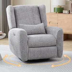 Power Swivel Glider Nursery Recliner Electric Boucle Rocker Reclining Chair with Type-C & USB Port Upholstered Cushion,Lumbar Support,Sturdy Footrest,for Living Room Gray