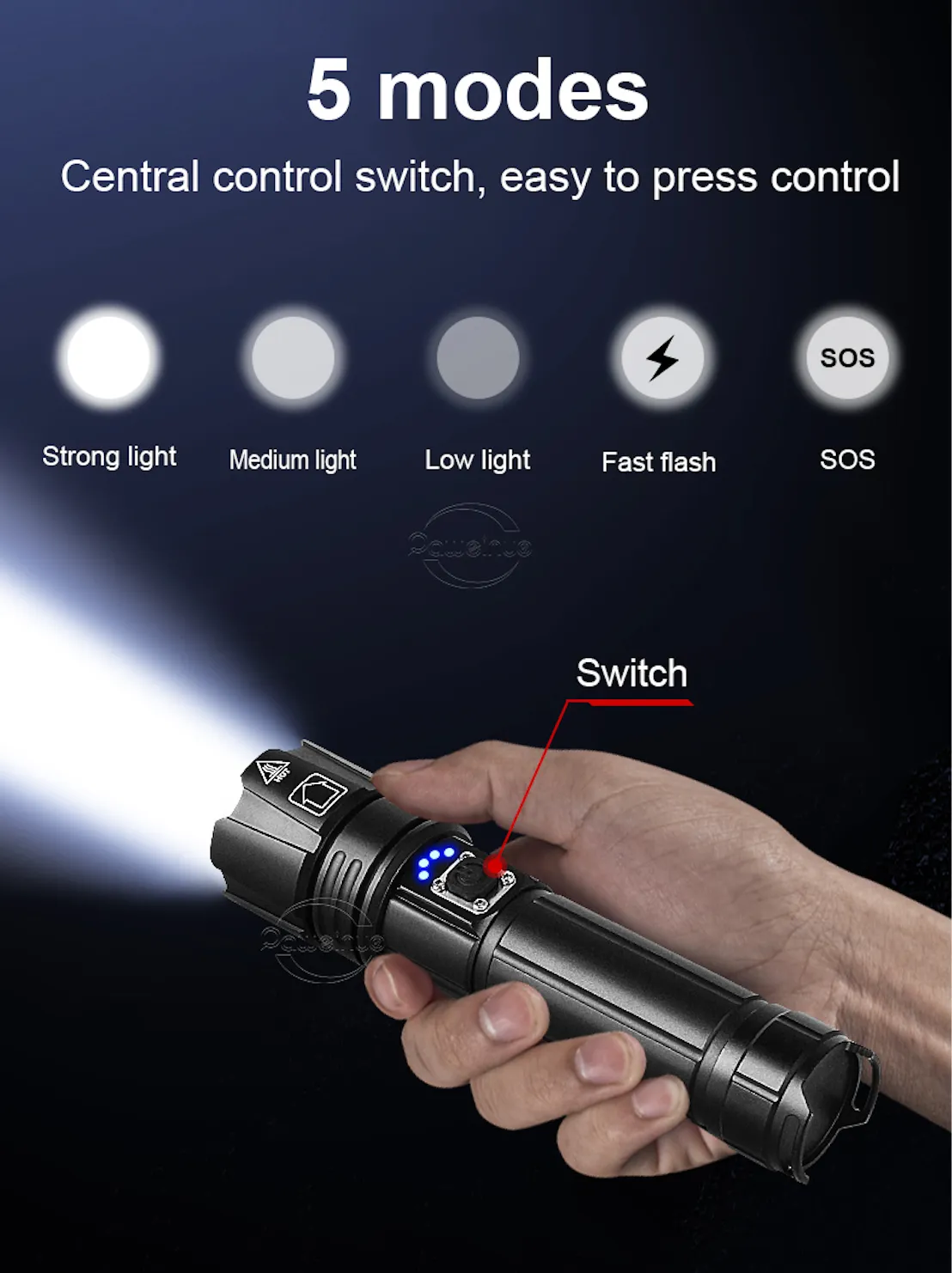 Powerful LED Flashlight 500W Recharageable