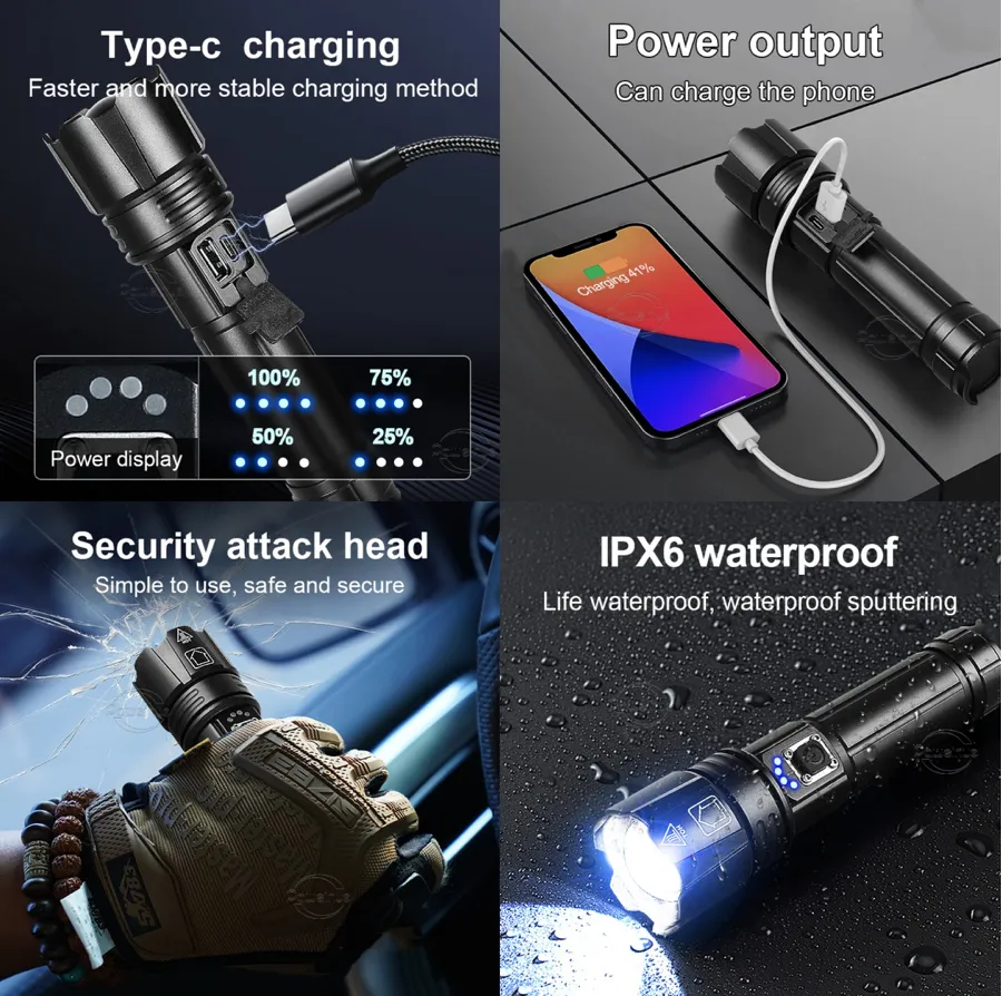 Powerful LED Flashlight 500W Recharageable