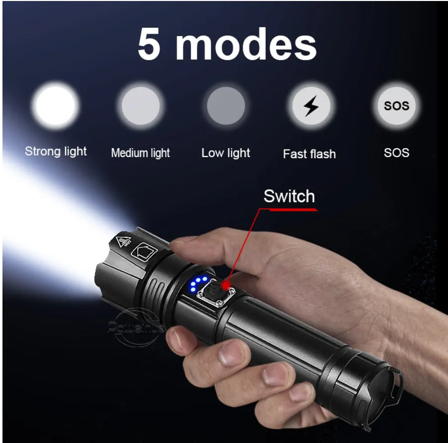 Powerful LED Flashlight 500W Recharageable