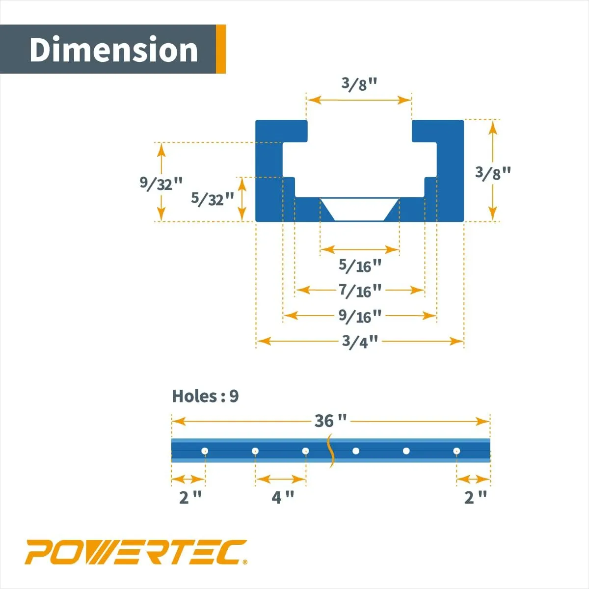 POWERTEC 71372V 36 Inch Double-Cut Profile Universal T-Track with Predrilled Mounting Holes, 4 Pack, T Track for Woodworking Jigs and Fixtures, Drill Press Table, Router Table, Workbench