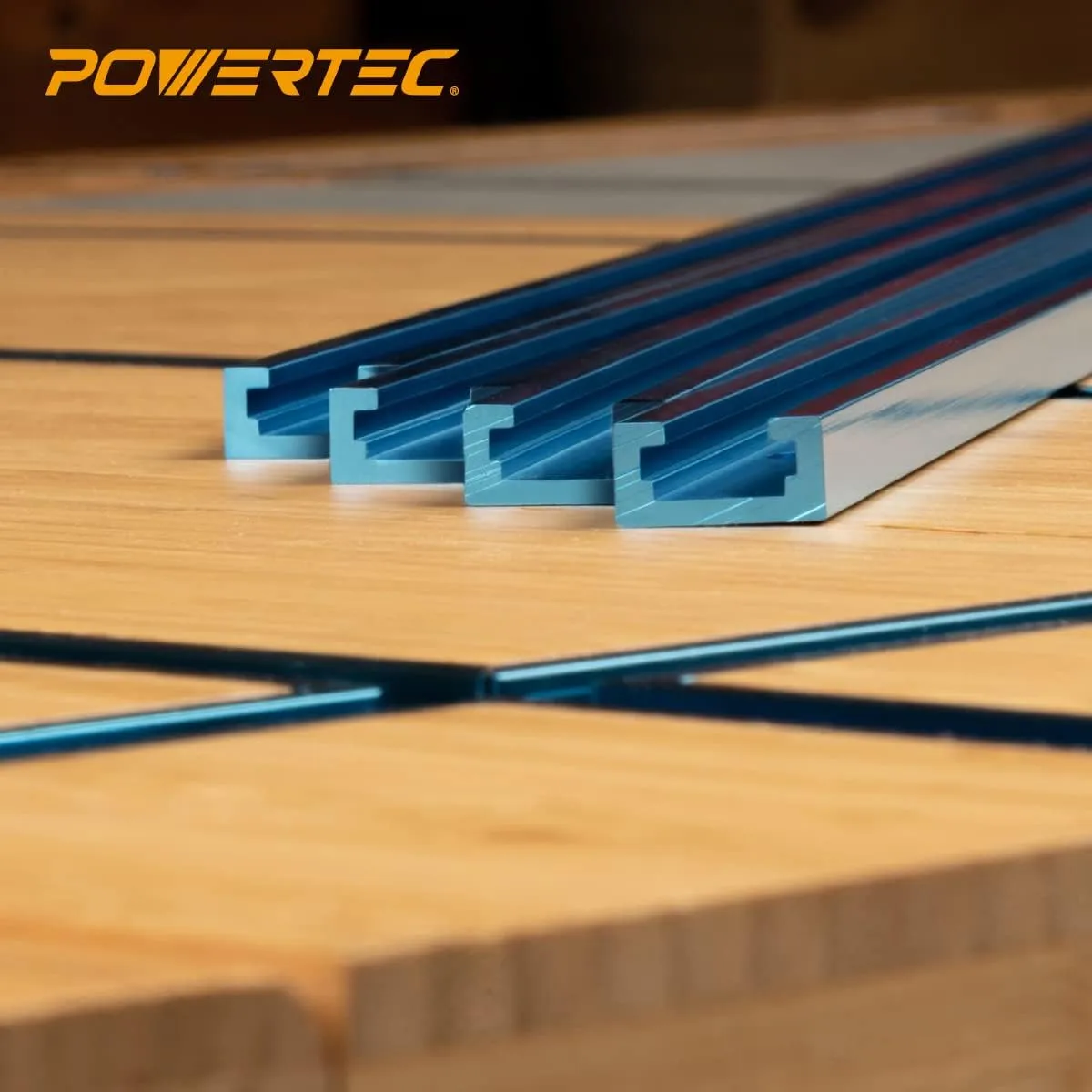 POWERTEC 71372V 36 Inch Double-Cut Profile Universal T-Track with Predrilled Mounting Holes, 4 Pack, T Track for Woodworking Jigs and Fixtures, Drill Press Table, Router Table, Workbench