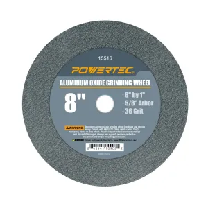 POWERTEC Bench Grinder Wheel 8 Inch 36 Grit, Aluminum Oxide Grinding Wheel for Bench Pedestal Grinder, 1" Thick 5/8" Arbor, Sharpening & Shaping Drill Bits, Blade, and Chisel 1PK (15516)